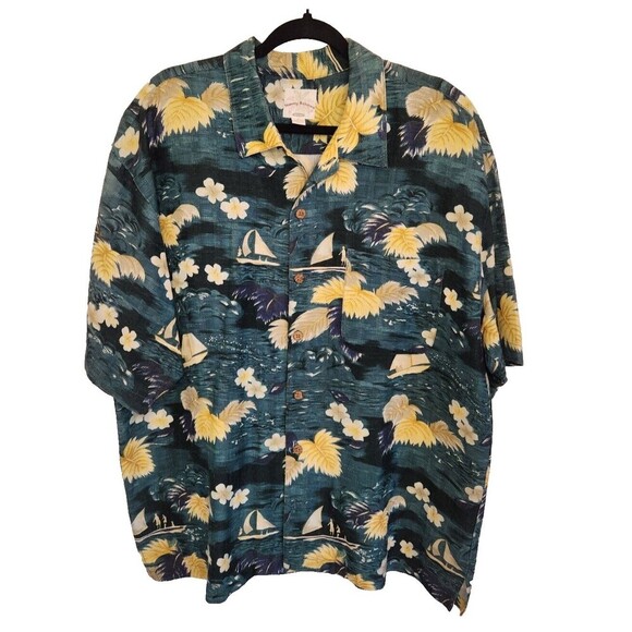 Tommy Bahama Other - Tommy Bahama Mens Shirt XL Hawaiian Green Silk Linen Blend Tropical Button Down